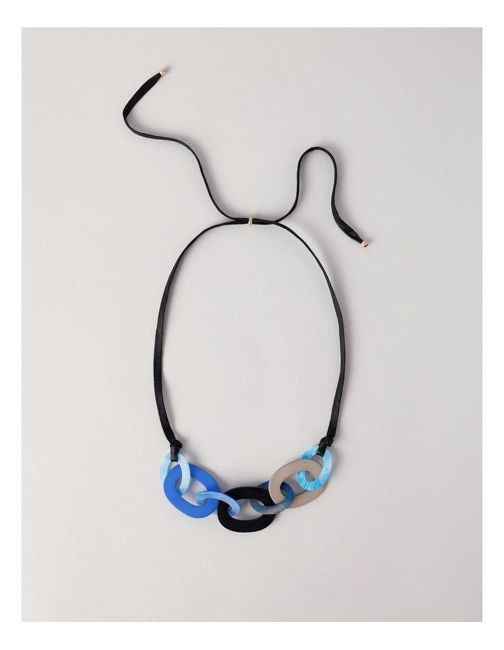 Multi Resin Link Necklace in Blue