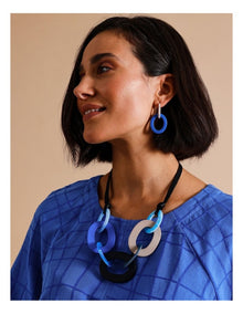 Multi Resin Link Necklace in Blue