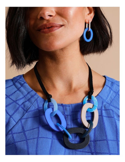 Multi Resin Link Necklace in Blue