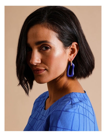 Irregular Hoop Drop Earring in Blue