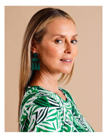 Multi Shapes Drop Earring in Dark Green