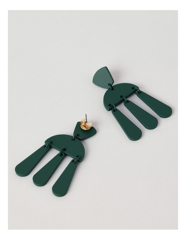 Multi Shapes Drop Earring in Dark Green