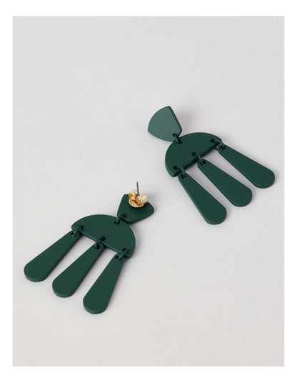 Multi Shapes Drop Earring in Dark Green