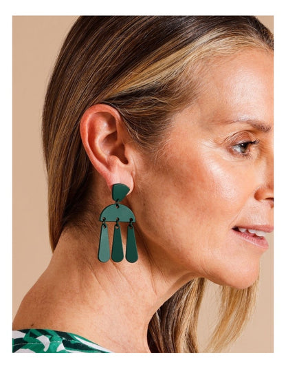 Multi Shapes Drop Earring in Dark Green