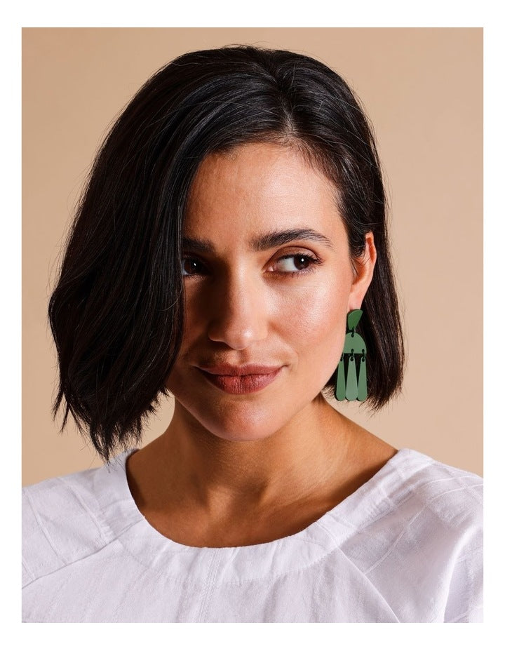 Multi Shapes Drop Earring in Green
