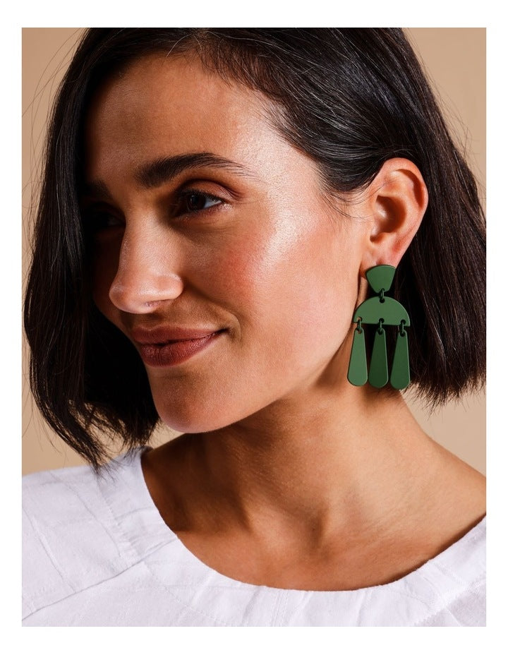 Multi Shapes Drop Earring in Green