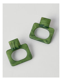 Rectangular Cut Out Earring in Green