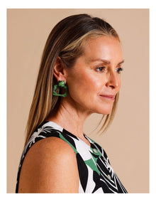 Rectangular Cut Out Earring in Green