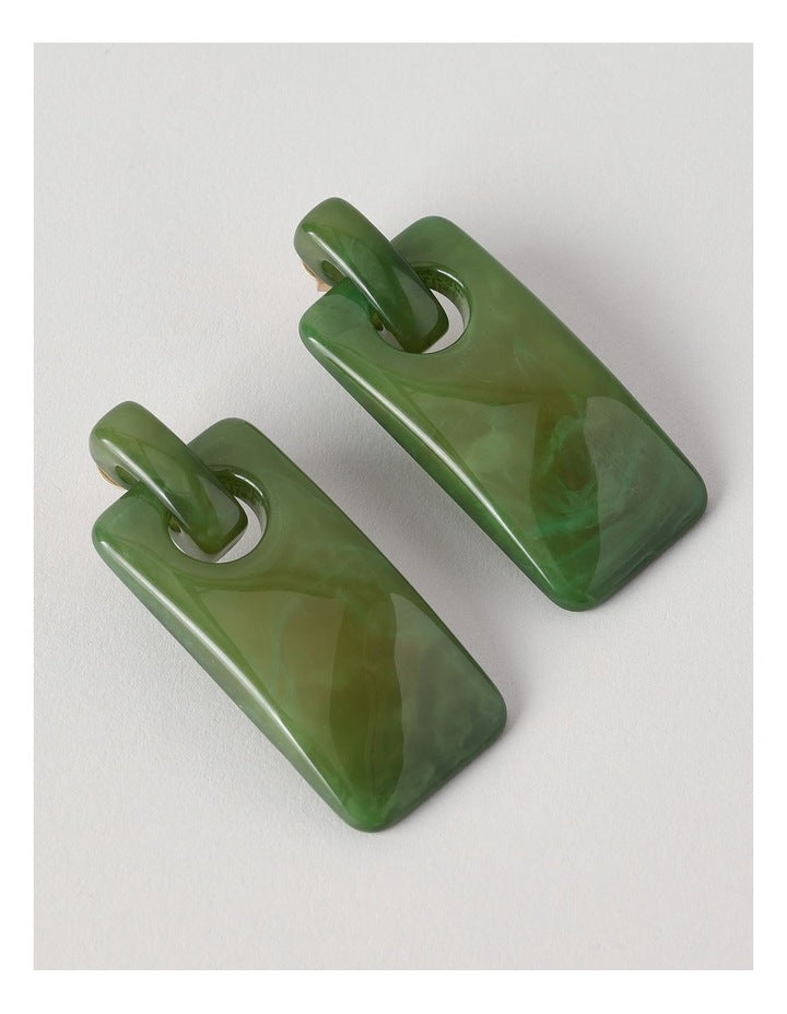 Rectangular Drop Earring in Green