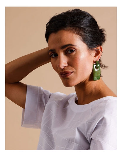 Rectangular Drop Earring in Green