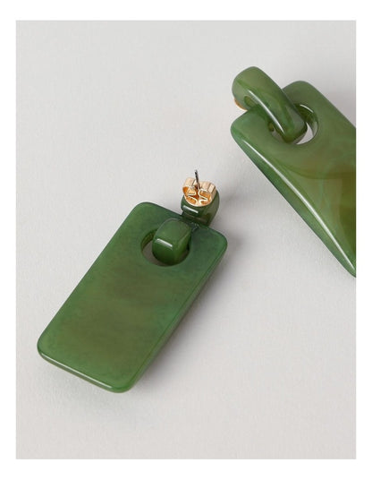 Rectangular Drop Earring in Green
