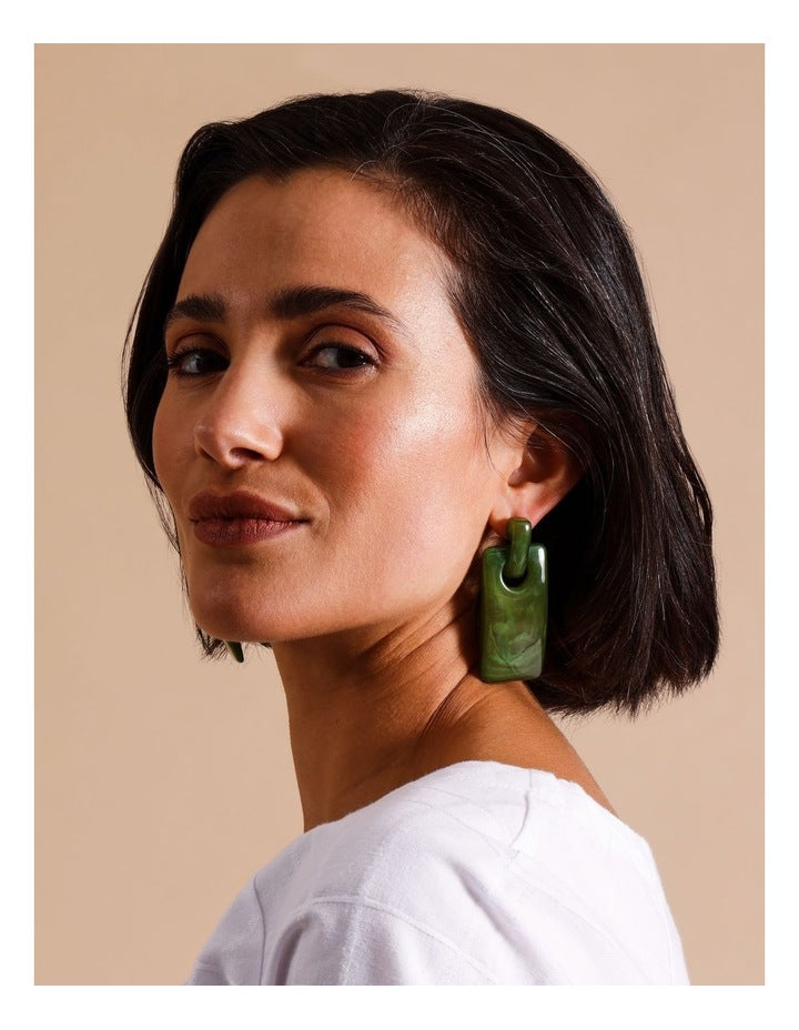 Rectangular Drop Earring in Green