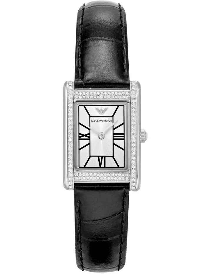 Silver Analogue Watch with Leather Strap