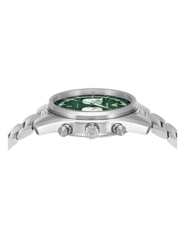 Silver Chronograph Watch with Green Dial
