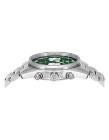 Silver Chronograph Watch with Green Dial