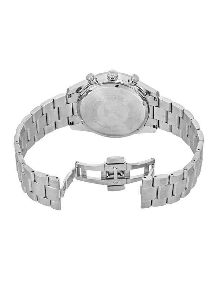 Silver Chronograph Watch with Green Dial