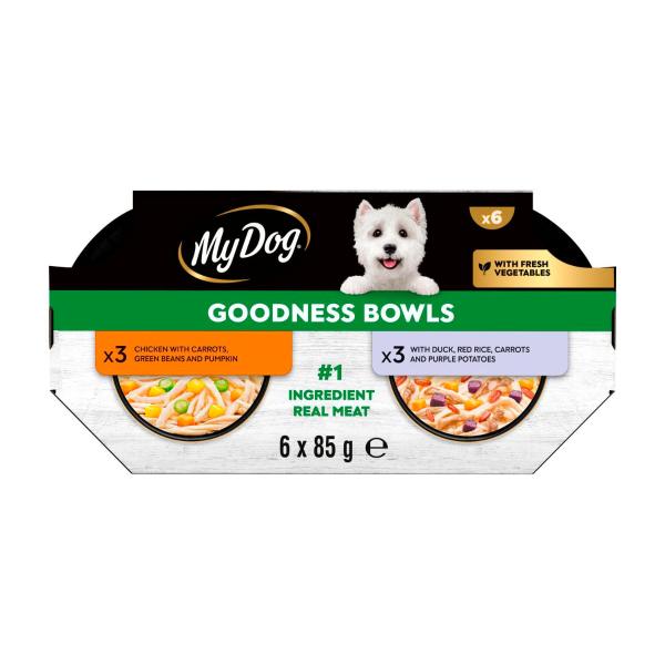 MY DOG GOODNESS BOWLS DOG FOOD WITH CHICKEN VEG & DUCK RICE VEG VARIETY PACK 6X85G