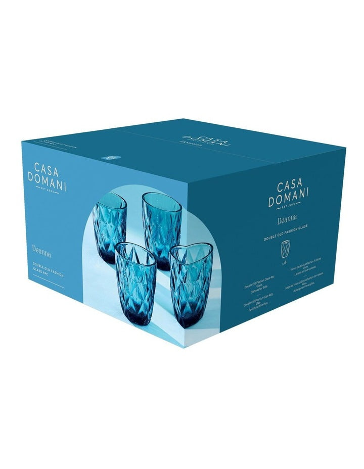 Deanna Double Old Fashion Glass 4 Piece Gift Boxed in Blue