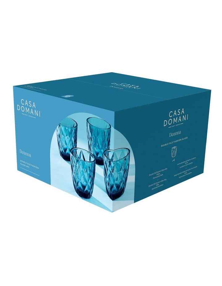 Deanna Double Old Fashion Glass 4 Piece Gift Boxed in Blue