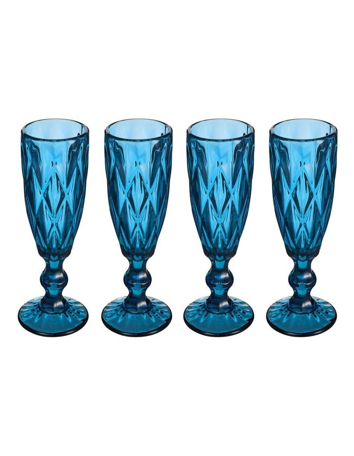 Deanna Champagne Flute 4 Pieces Gift Boxed in Blue