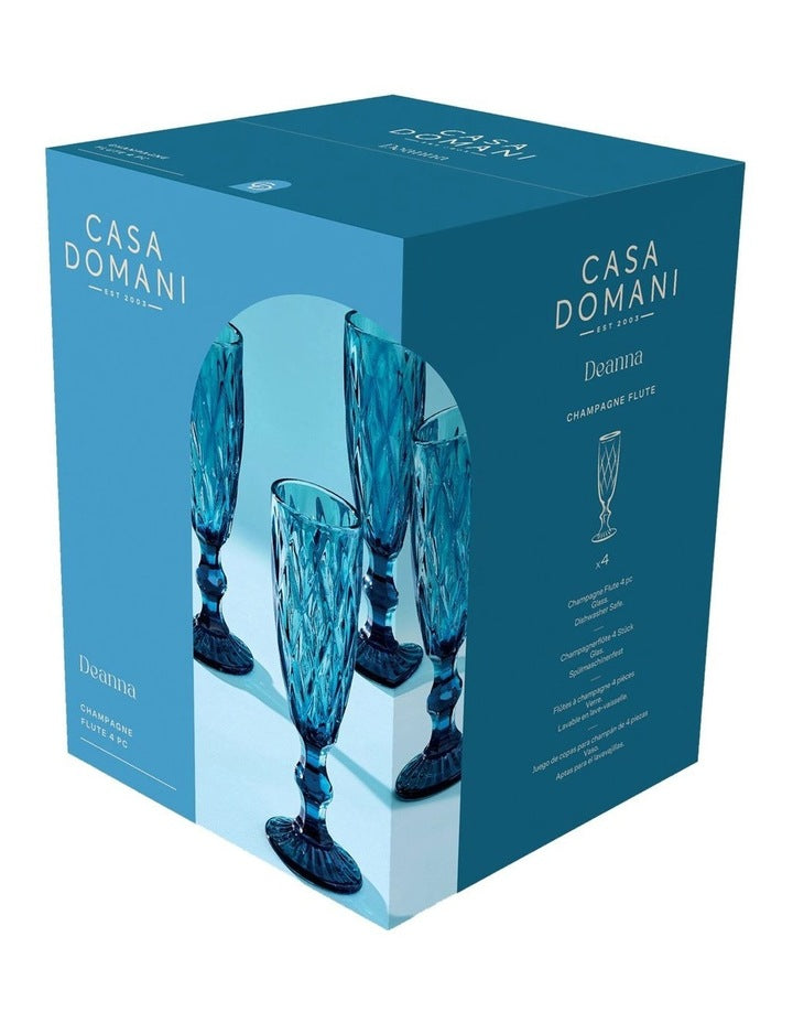 Deanna Champagne Flute 4 Pieces Gift Boxed in Blue