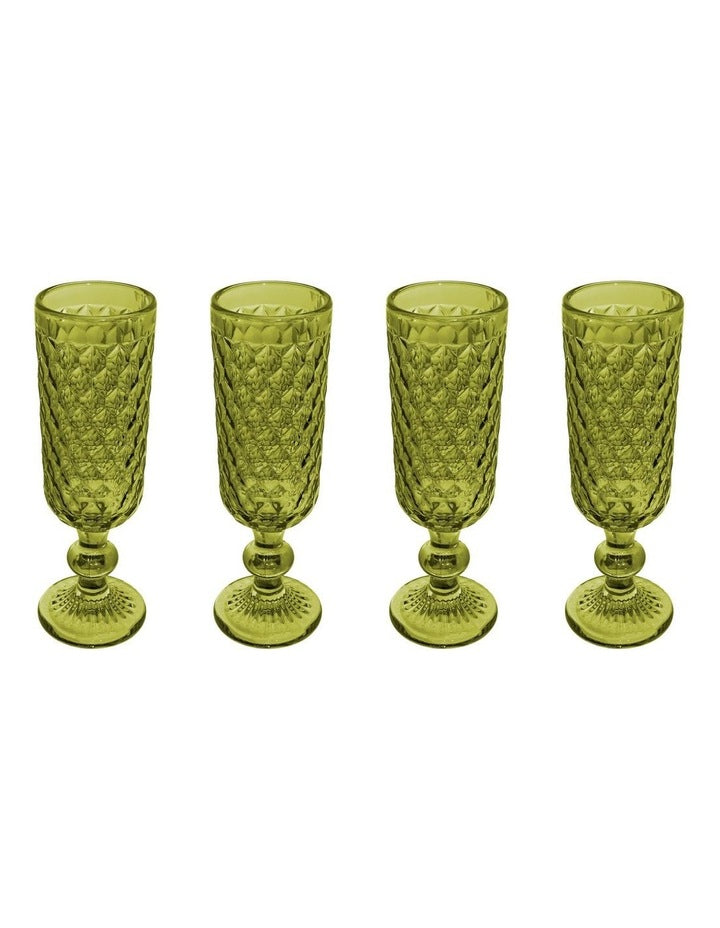Caterina Champagne Flute 4 Pieces Gift Boxed in Green
