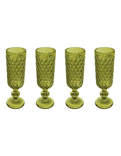 Caterina Champagne Flute 4 Pieces Gift Boxed in Green