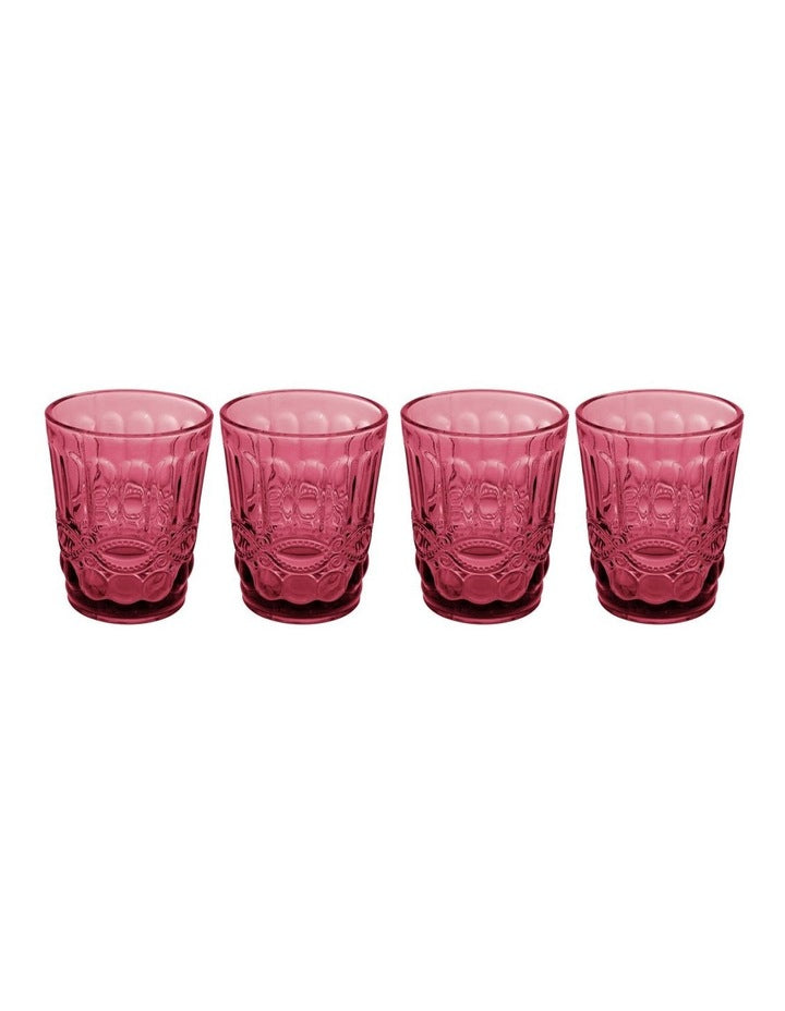 Gabriella Double Old Fashion Glass 4 Pieces Gift Boxed in Pink