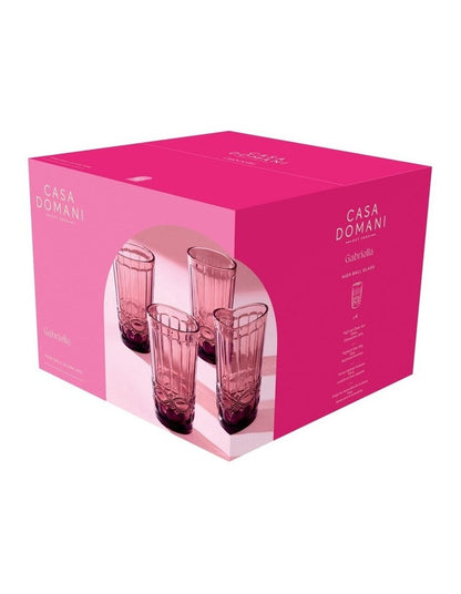Gabriella Highball Glass 4 Pieces Gift Boxed in Pink