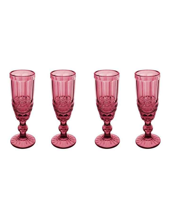Gabriella Champagne Flute 4 Pieces Gift Boxed in Pink