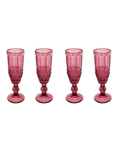 Gabriella Champagne Flute 4 Pieces Gift Boxed in Pink