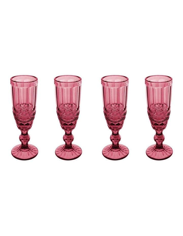 Gabriella Champagne Flute 4 Pieces Gift Boxed in Pink