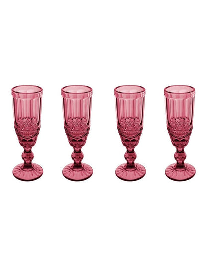 Gabriella Champagne Flute 4 Pieces Gift Boxed in Pink