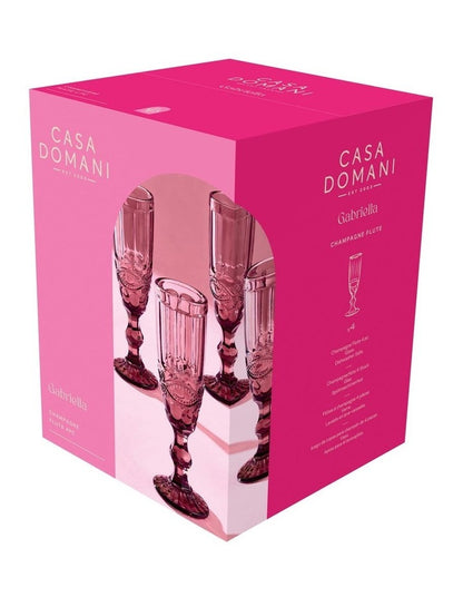 Gabriella Champagne Flute 4 Pieces Gift Boxed in Pink