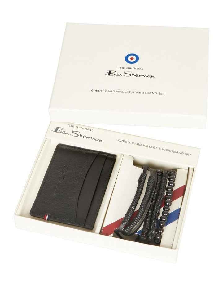 Leather Credit Card Holder & Bracelet Gift Set in Black