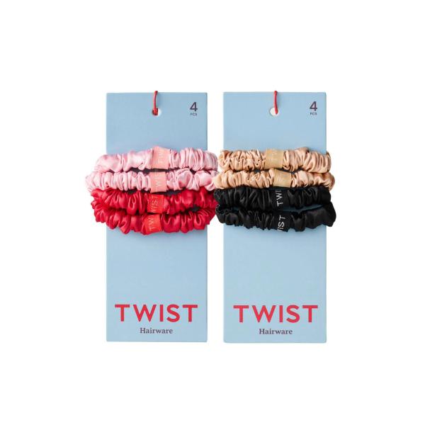 TWIST SATIN SCRUNCHIE SMALL 4 PACK ASSORTED