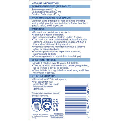 Gaviscon Extra Strength Peppermint Tablets For Acid Reflux Relief 24 Pack