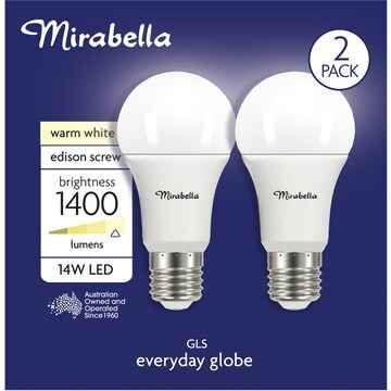 Mirabella LED GLS ES 14W 1400lm  Globe Warm White 2 pack