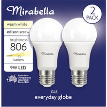 Mirabella LED GLS Edison Screw 9W 806lm Warm White Light Globe 2 pack