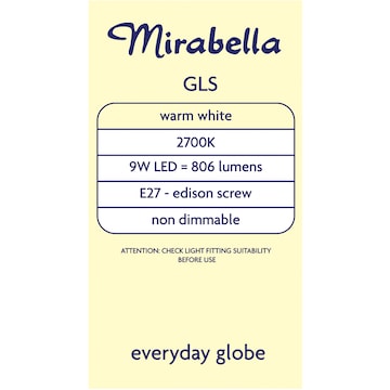 Mirabella LED GLS Edison Screw 9W 806lm Warm White Light Globe 2 pack