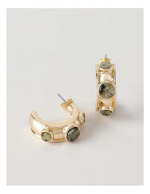 Triple Stone Half Hoop Earring in Gold/Green