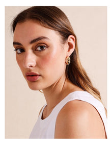 Triple Stone Half Hoop Earring in Gold/Green