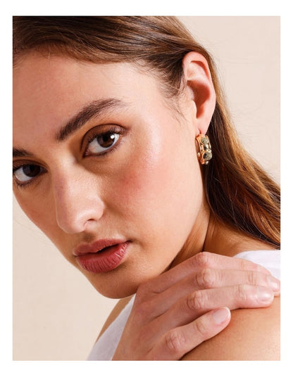 Triple Stone Half Hoop Earring in Gold/Green