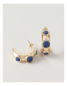 Triple Stone Half Hoop Earring in Gold/Blue