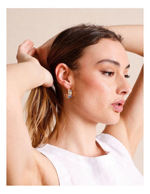 Triple Stone Half Hoop Earring in Gold/Blue