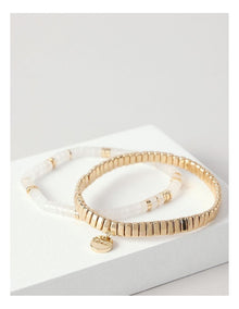 2 Pack Stretch Bracelet in Gold/White