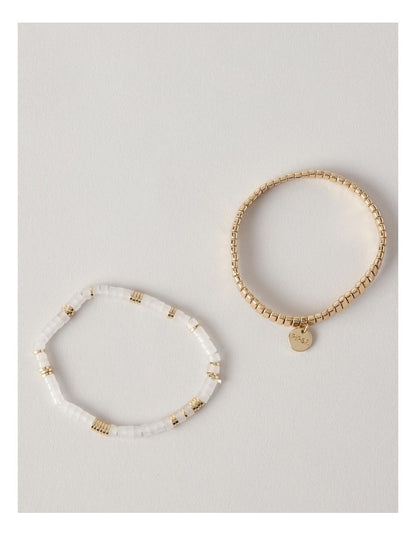 2 Pack Stretch Bracelet in Gold/White