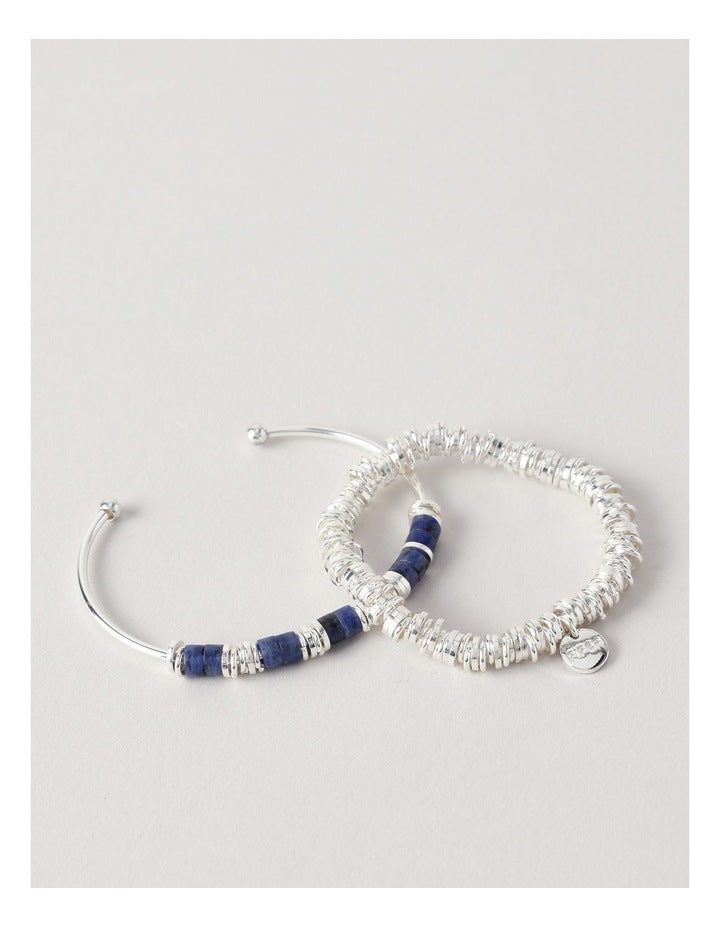 2 Pack Bangle & Stretch Bracelet in Gold/Blue