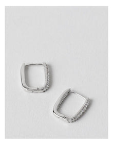 Rectangular Earring With Diamante Trim in Silver