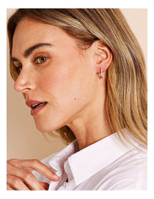 Rectangular Earring With Diamante Trim in Silver